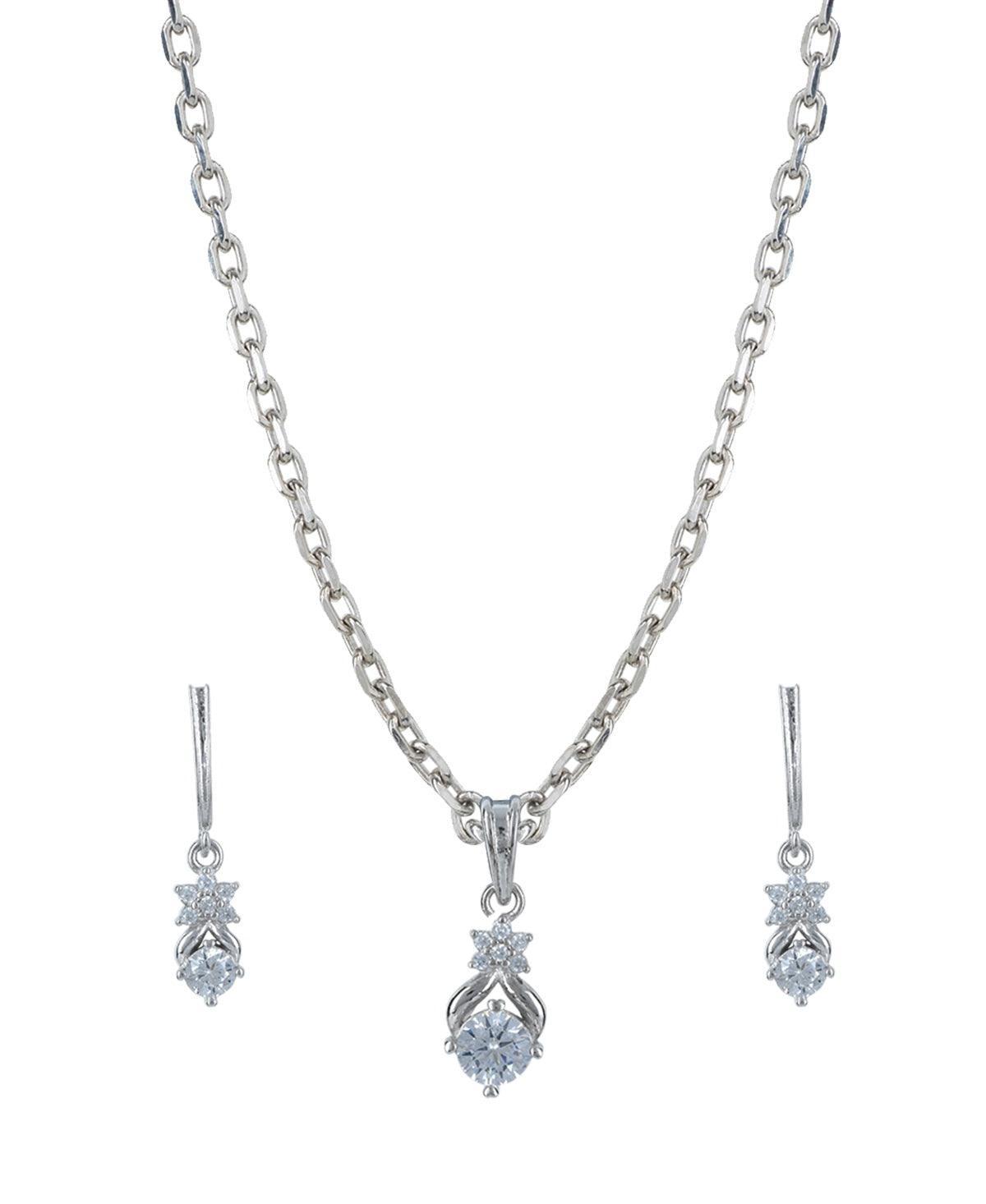 Floral Stone Studded Silver Pendant Set - Chandrani Pearls