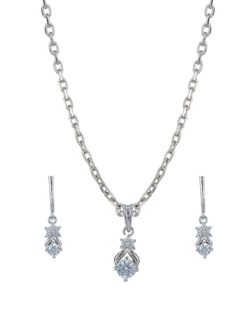 Floral Stone Studded Silver Pendant Set - Chandrani Pearls