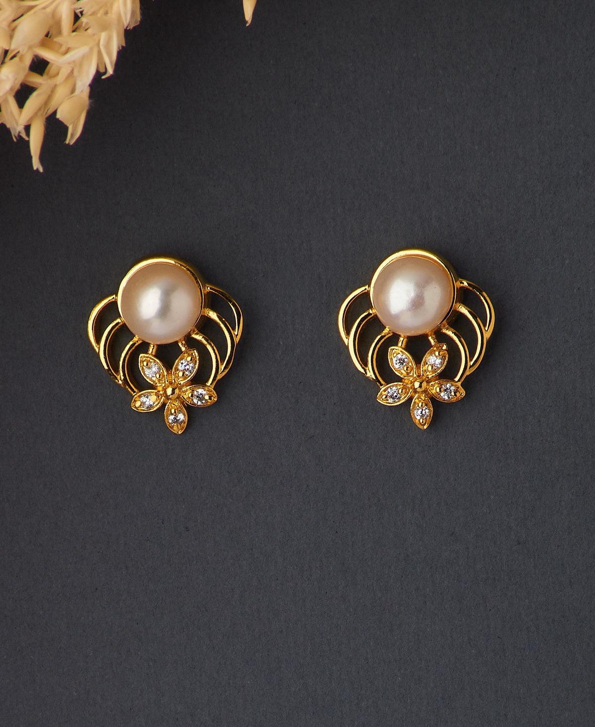 Floral Stud Pearl Earring - Chandrani Pearls