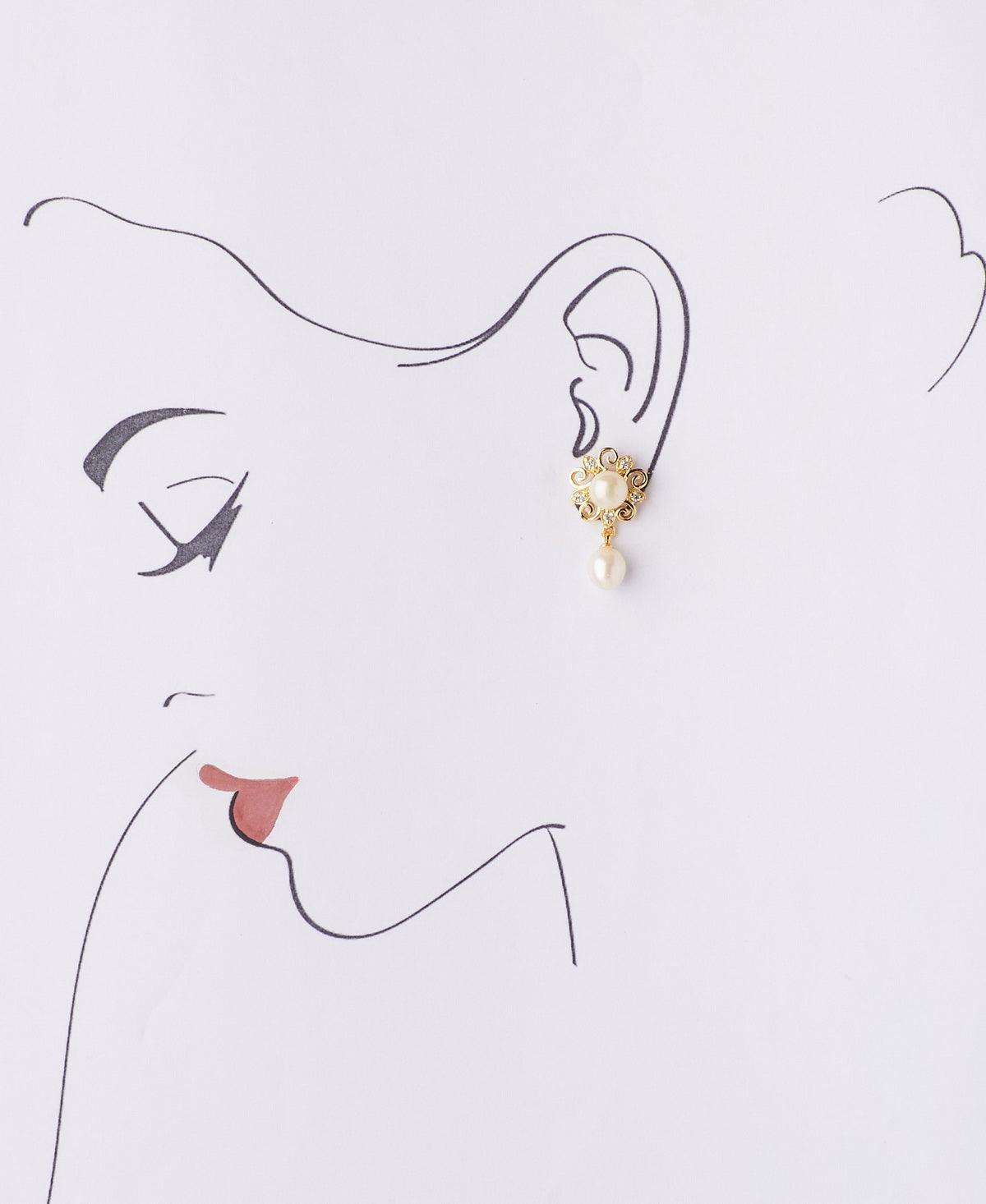 Floral White Pearl Hanging Earring - Chandrani Pearls