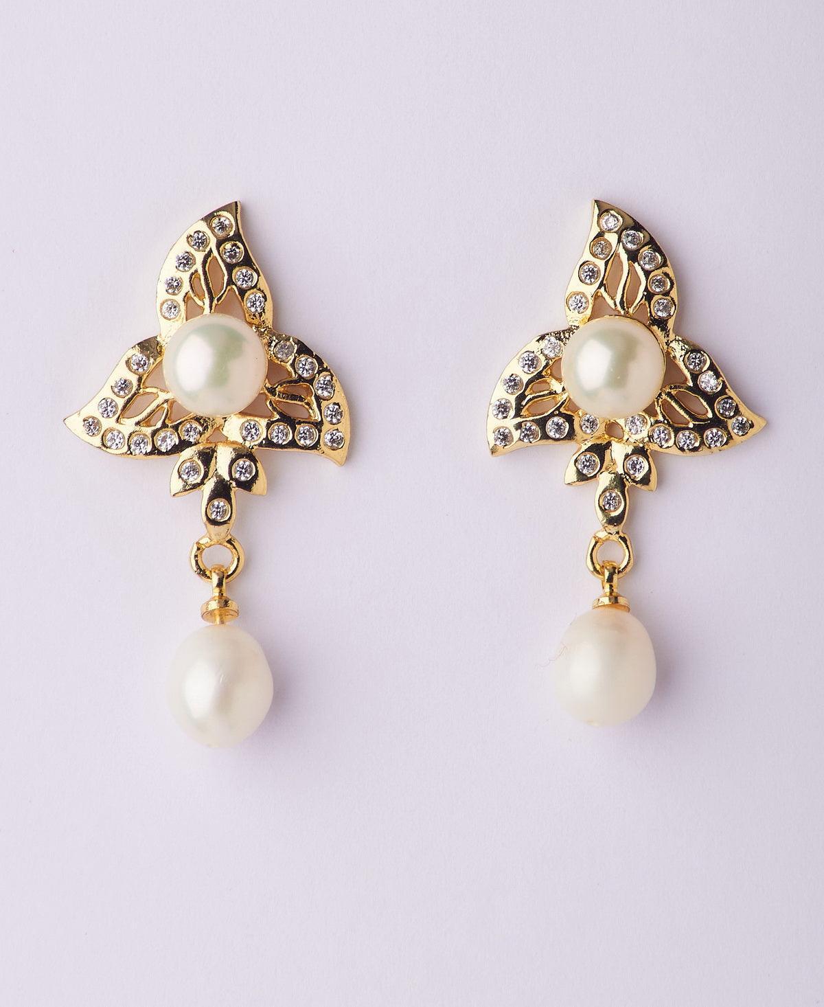 Floral White Pearl Hanging Earring - Chandrani Pearls