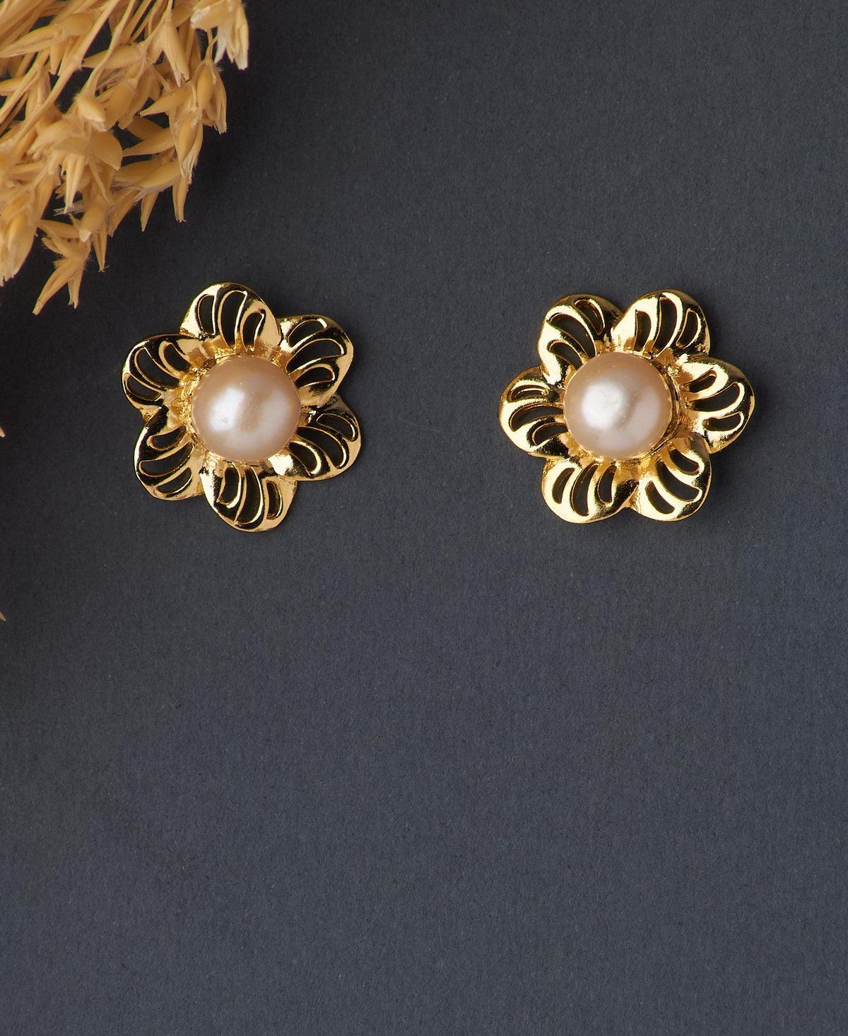 Floral White Pearl Stud Earring - Chandrani Pearls