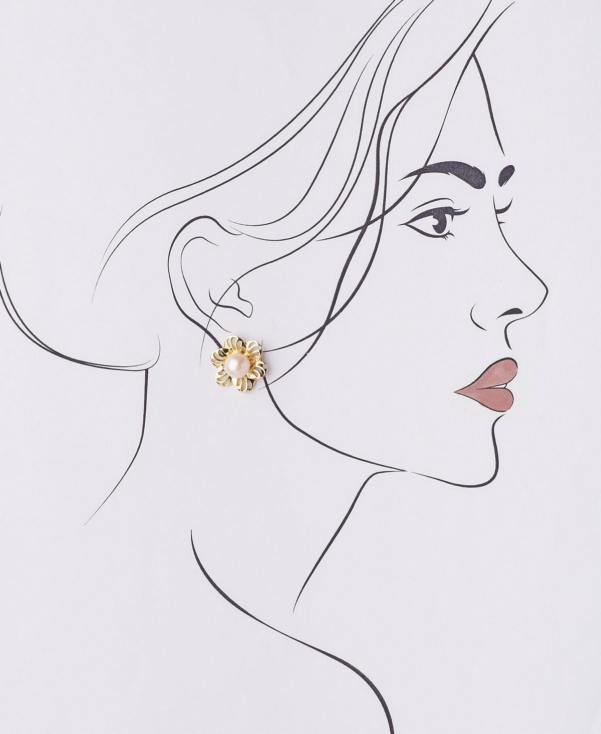 Floral White Pearl Stud Earring - Chandrani Pearls