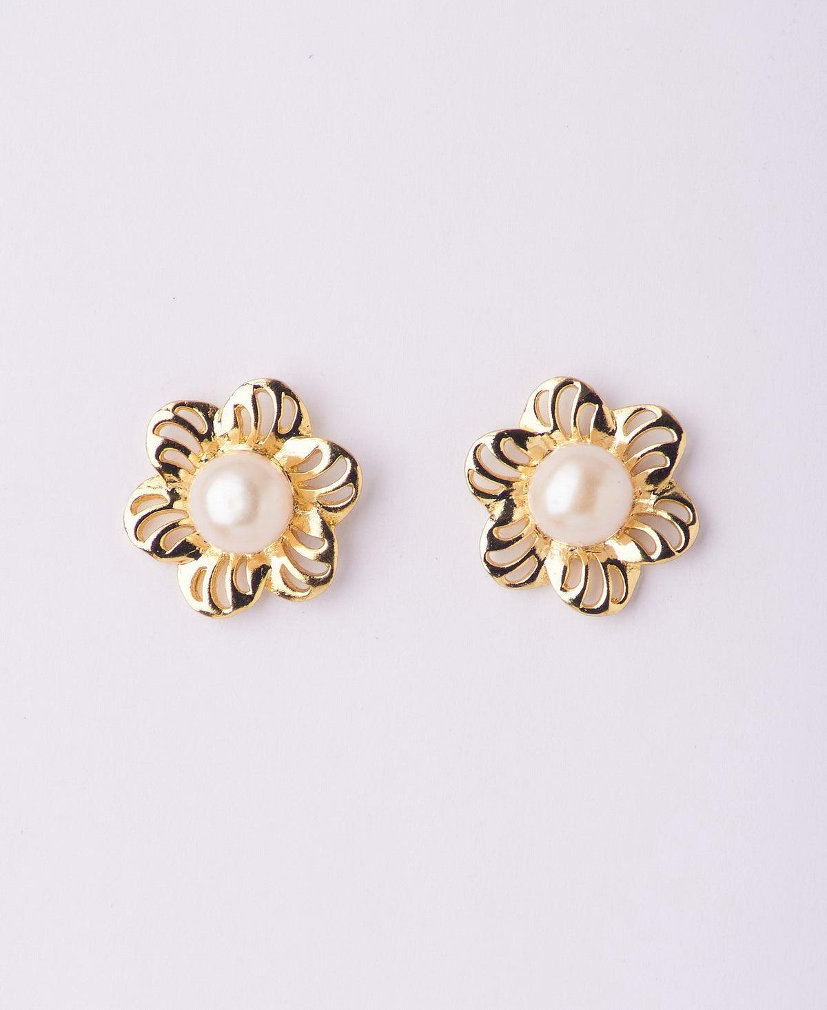 Floral White Pearl Stud Earring - Chandrani Pearls