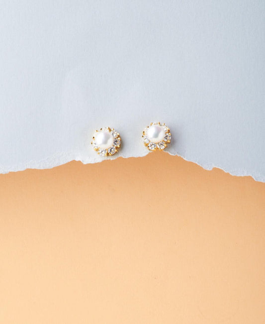 Floral White Pearl Stud Earrings - Chandrani Pearls