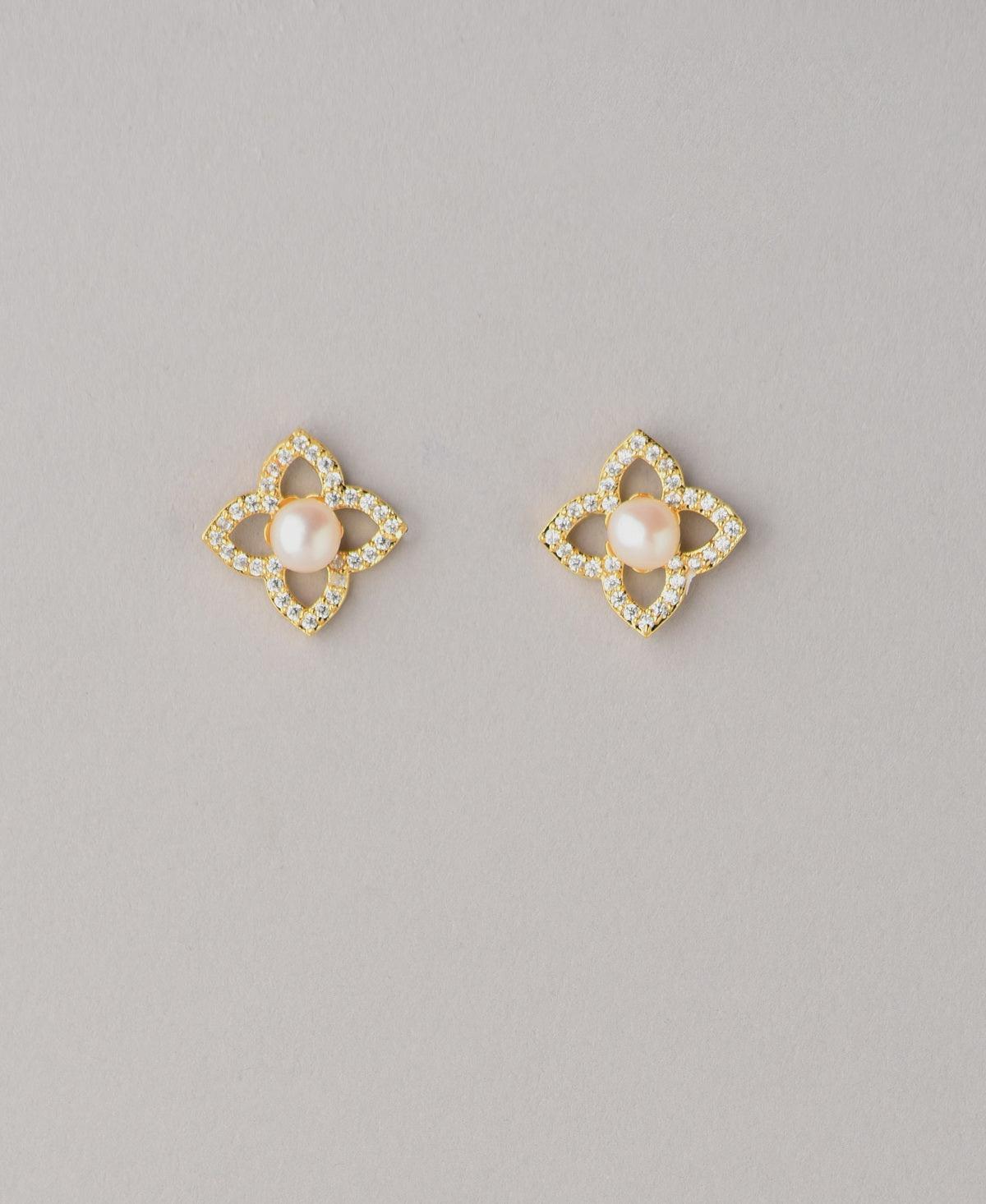 Floral and Simple Real Pearl Stud Earring - Chandrani Pearls