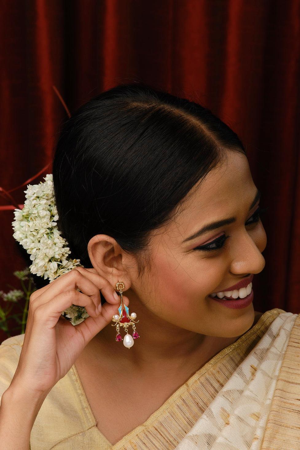 Floret Dewdrops AD Stone Pearl Jhumka - Chandrani Pearls