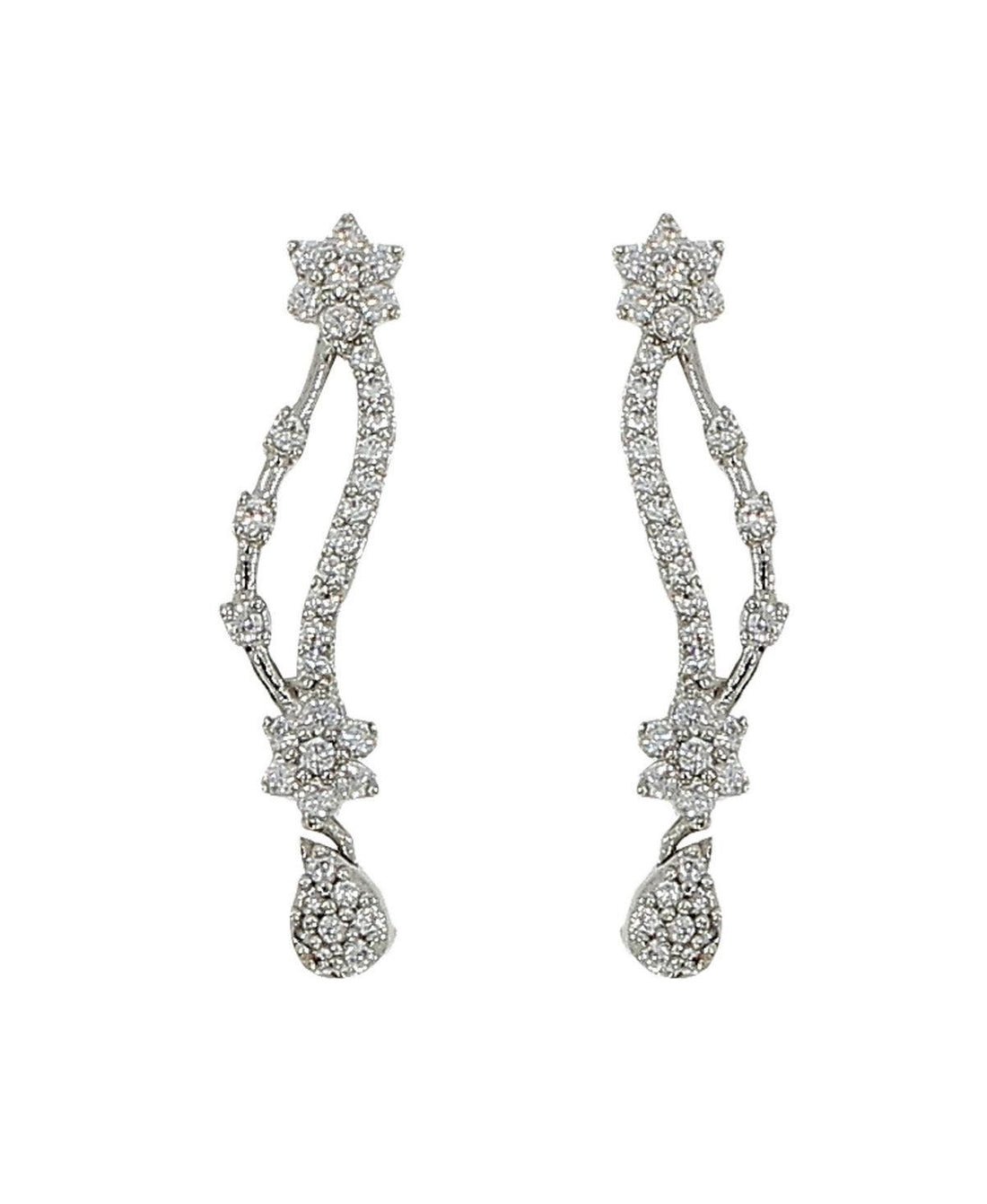Flower Stone Studded Rhodium Earrings - Chandrani Pearls