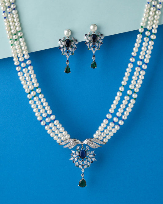 Forever Blooming Stone Studded Pearl Necklace Set - Chandrani Pearls