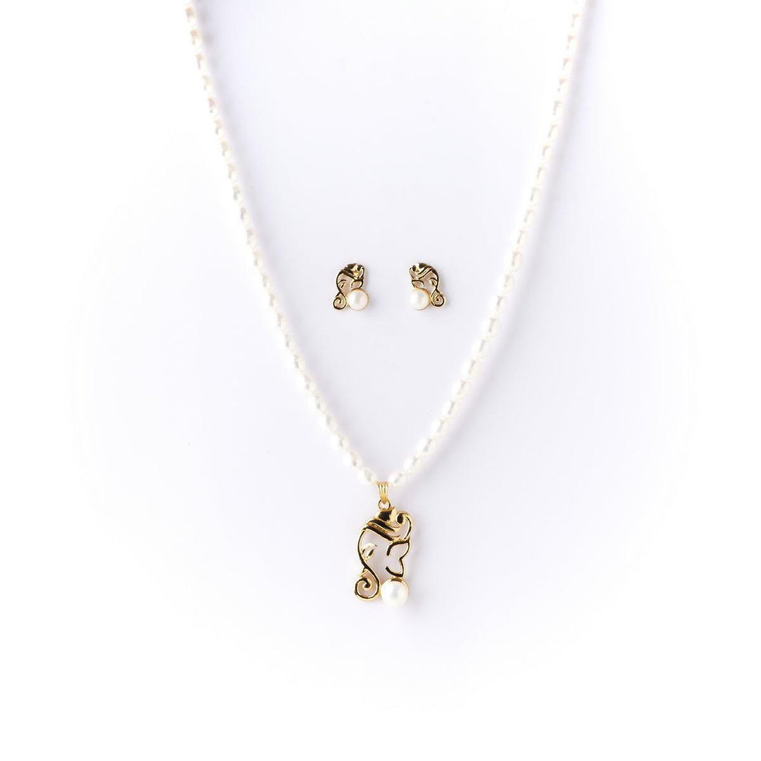 Ganesh Pendant Real Pearl Necklace Set - Chandrani Pearls