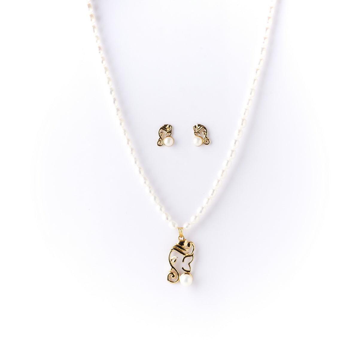 Ganesh Pendant Real Pearl Necklace Set - Chandrani Pearls