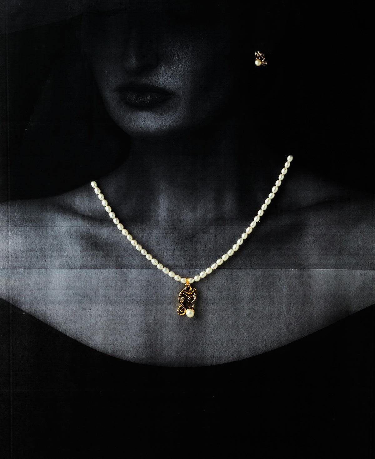 Ganesh Pendant Real Pearl Necklace Set - Chandrani Pearls
