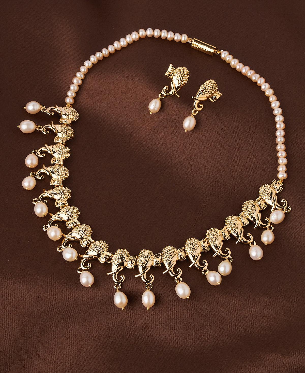 Ganpanti Pendant Real Pearl Necklace Set - Chandrani Pearls