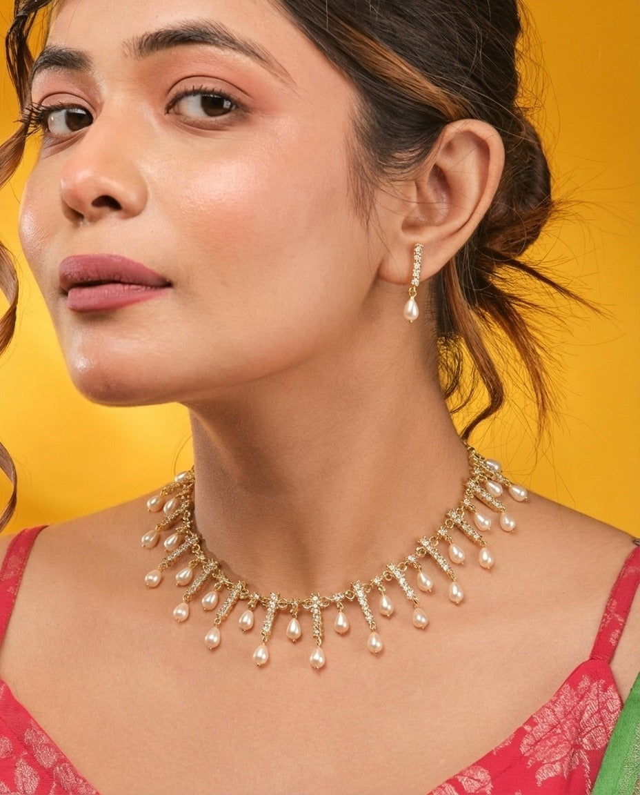 Pearl & CZ Imperial Layers Necklace Set