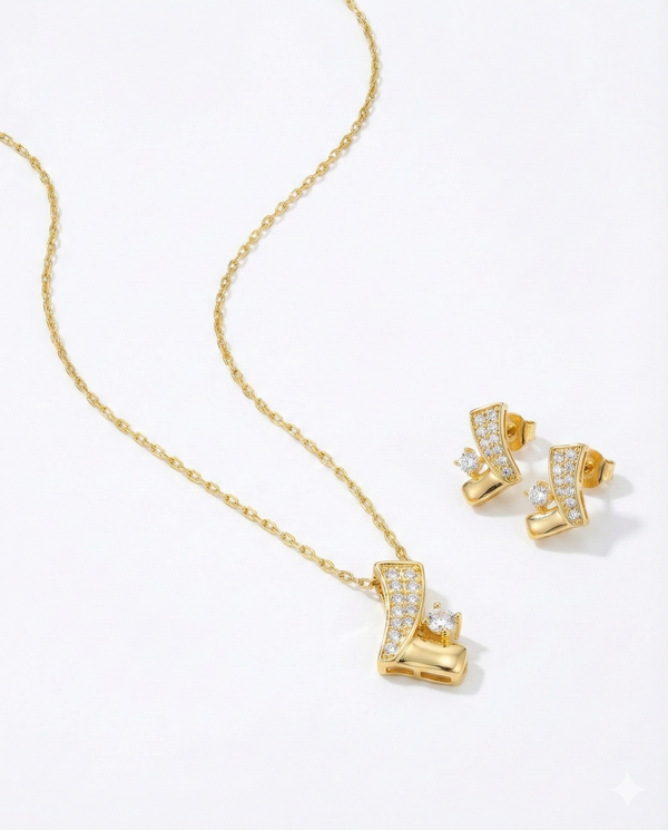 Gold Plated Sculptural "J" Silhouette Pendant Set
