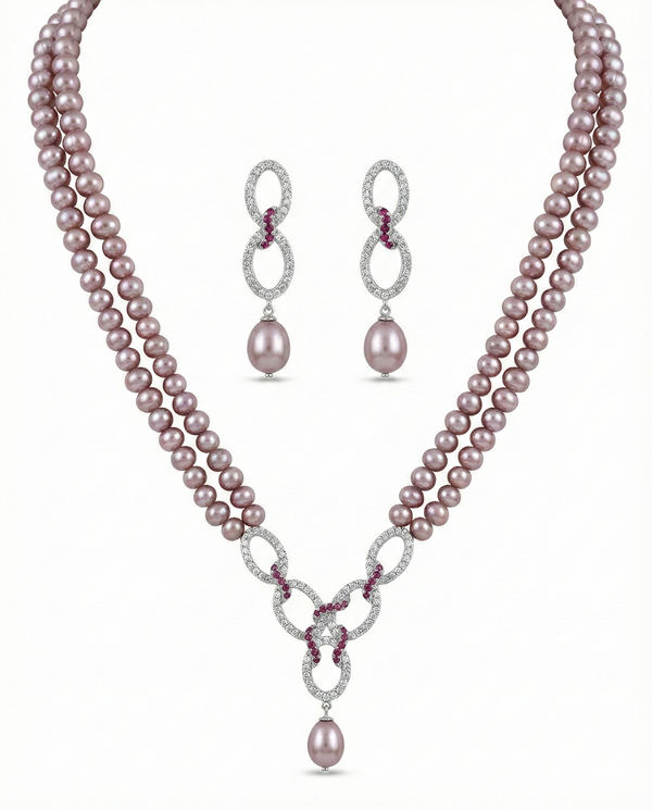 Double Strand Lavender Pearl CZ Jewellery Set