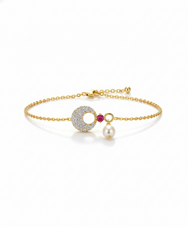 Celestial Harmony Gold-Plated Pearl Bracelet with CZ
