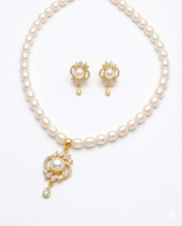 Gold Plated Royal Pearl & Floral Crystal Set