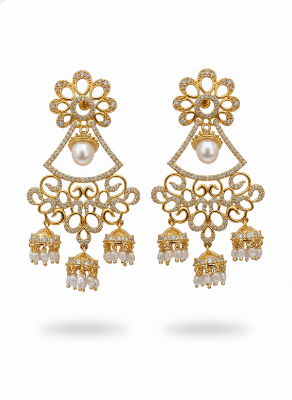 Grand Floral Chandelier Pearl Earrings