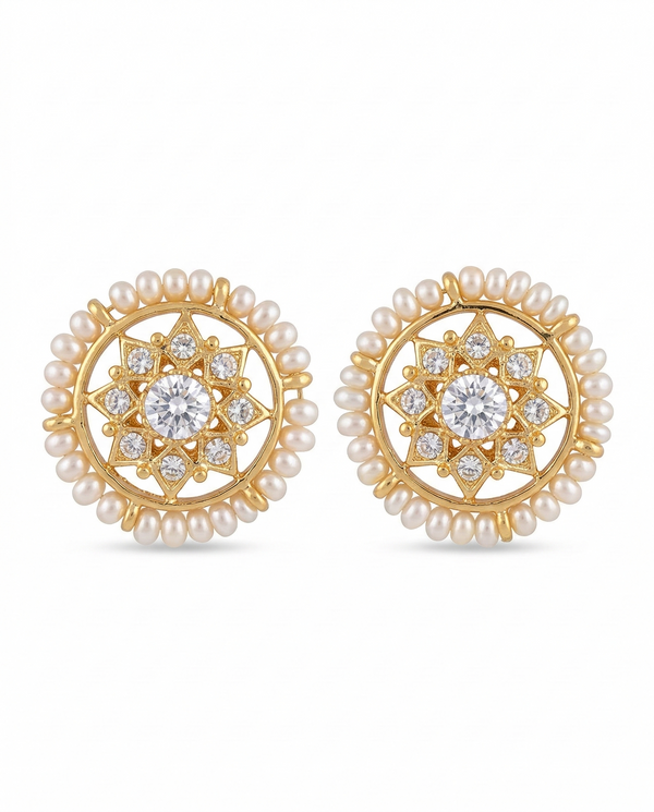 Radiant Pearl Gold-Plated Starburst Stud Earrings