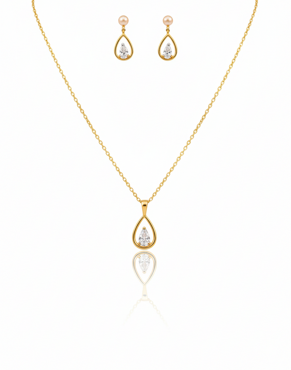 Gold Plated Teardrop CZ Necklace Set