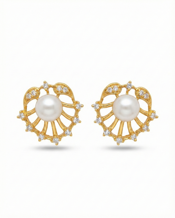Vintage-Inspired Sunburst Pearl Stud Earrings
