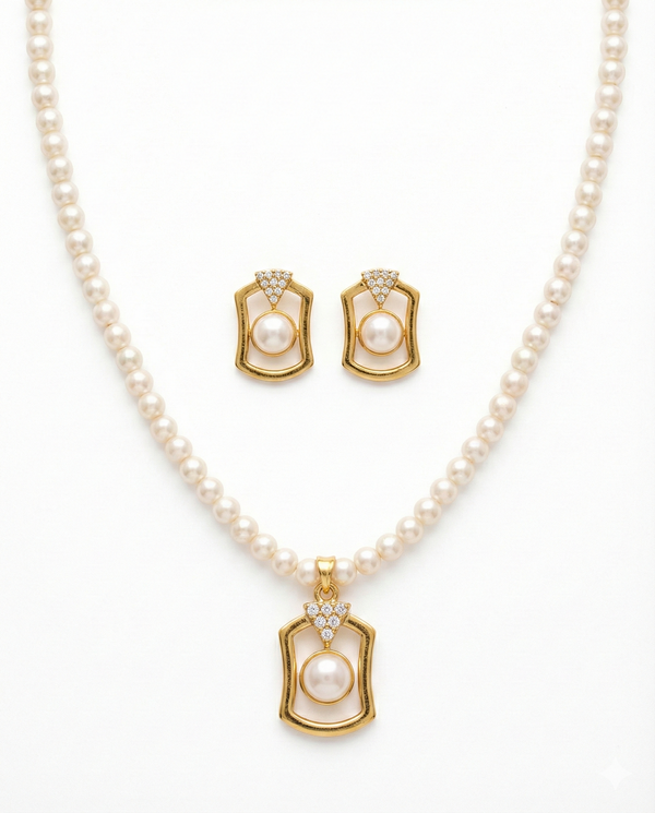 Gold-Plated Modern Geometric Pearl Jewellery Set