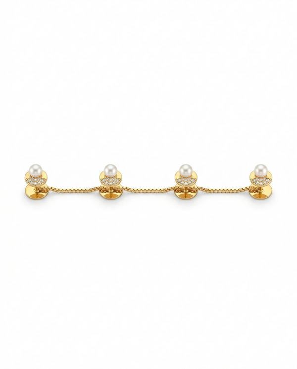 Regal Pearl & CZ Encrusted Kurta Buttons with Link Chain