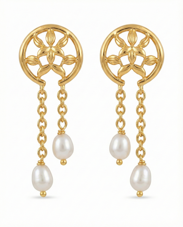Floral Halo Pearl Dangle Earrings