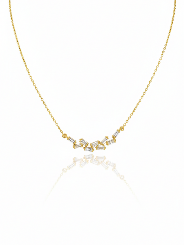 Gold-Plated Mosaic Baguette Cut CZ Cluster Necklace