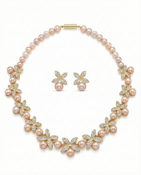 Blossom & Rose-Hued CZ Pearl Set