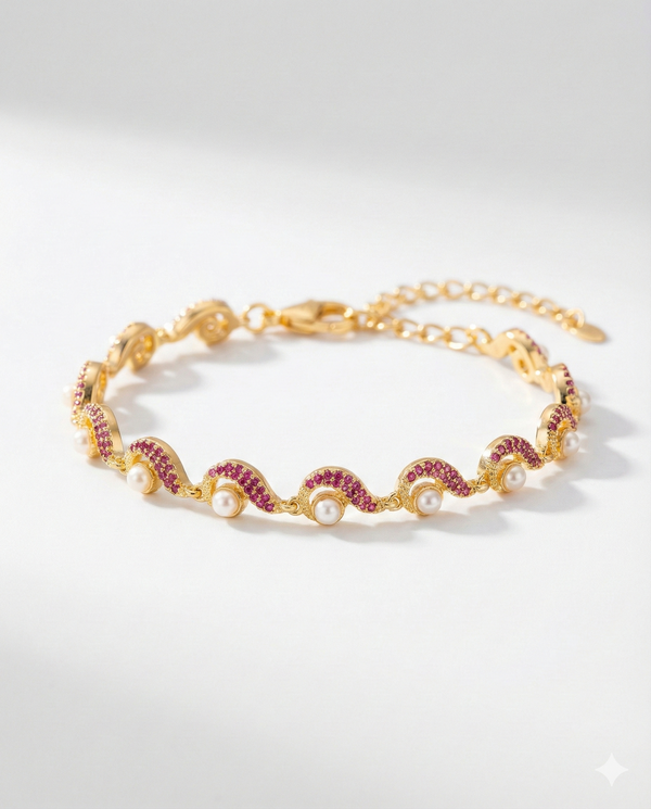 Gold Plated Ethereal Wave  Pearl Bracelet