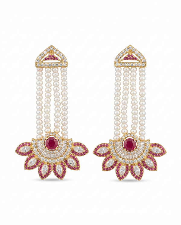 Royal Gold-Plated Multi-Strand Pearl Drop Earrings