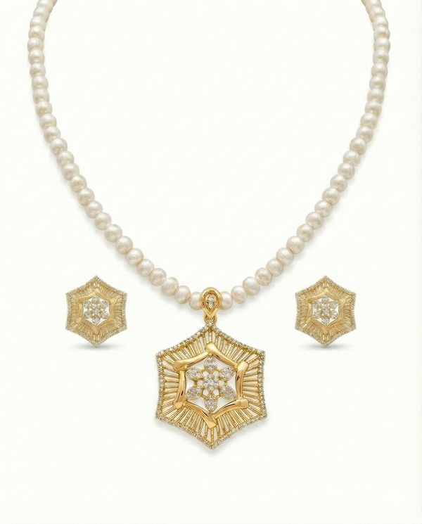 Celestial Hexagon Pearl & CZ Jewellery Set