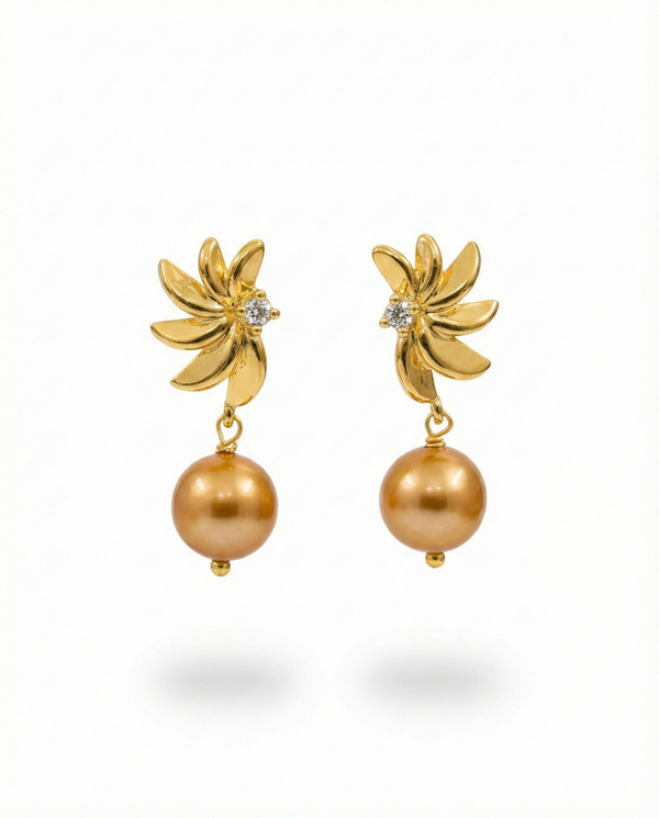 Floral Brown Fresh Water Pearl CZ Earrings