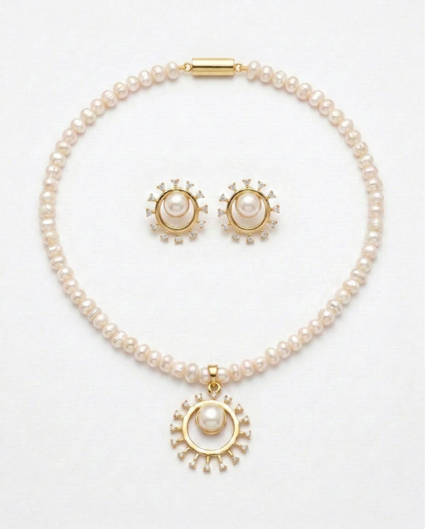 Gold-Plated Sunburst Pearl Jewellery Set