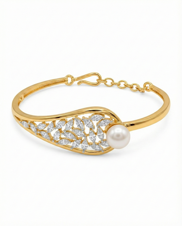 Gold-Plated CZ & Pearl Statement Bangle