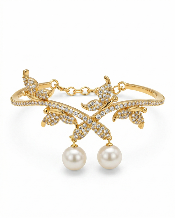 Nature-Inspired CZ Butterfly & Pearl Bangle