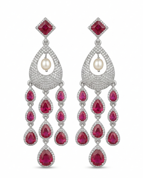 Radiant Ruby & Triple-Strand Pearl Necklace Set