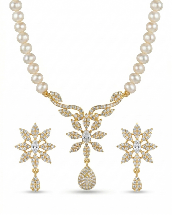 Divine Flora Pearl & Marquise Crystal  jewellery Set