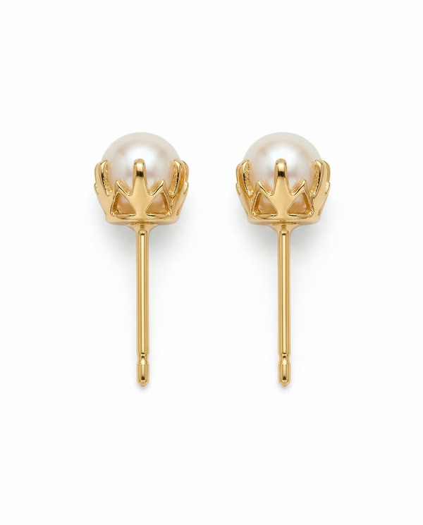Crown-Set Minimalist Pearl Stud Earrings