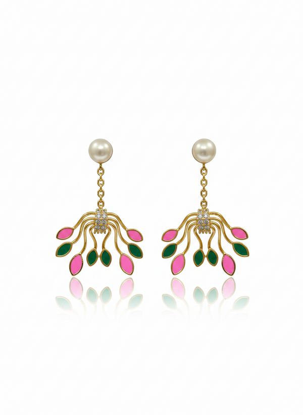 Multi-Colour Botanical Blossom Pearl Drop Earrings