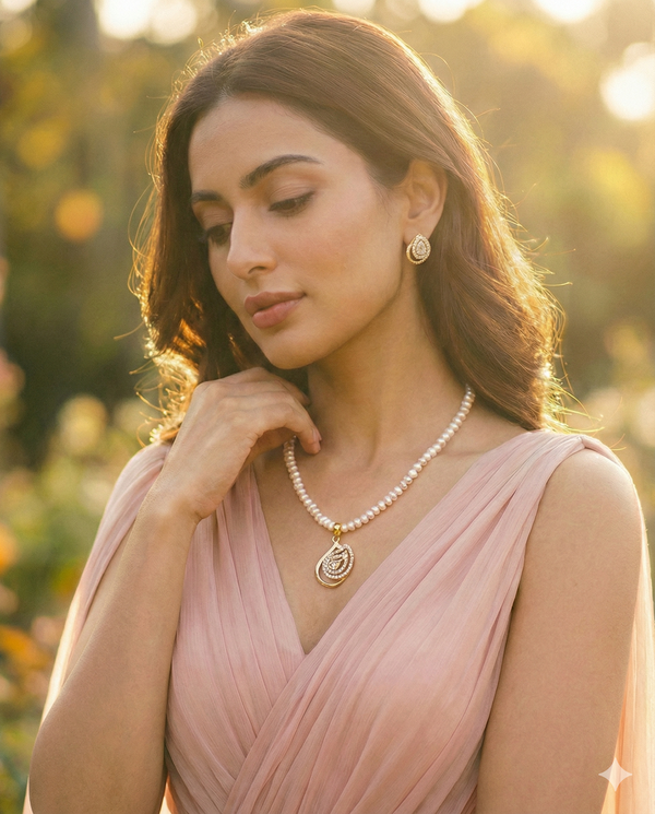 Sparkling Crystal Teardrop & Freshwater Pearl Set