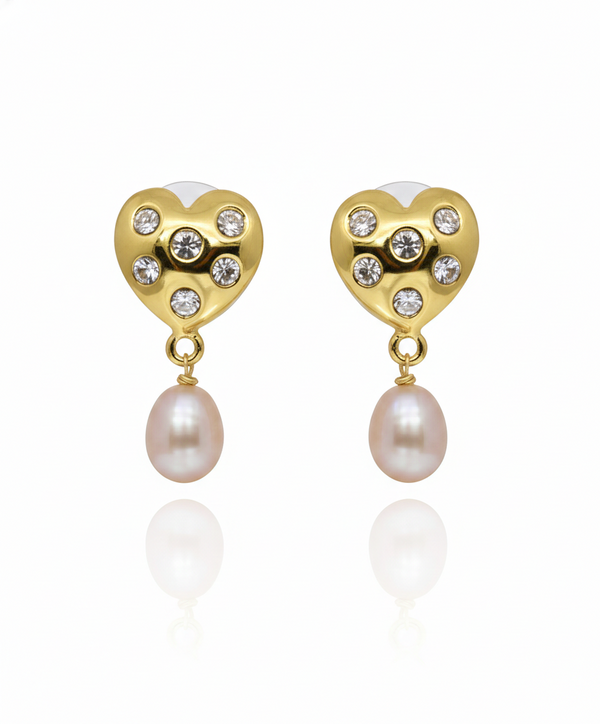 Starlight Heart & Pearl Drop Earrings