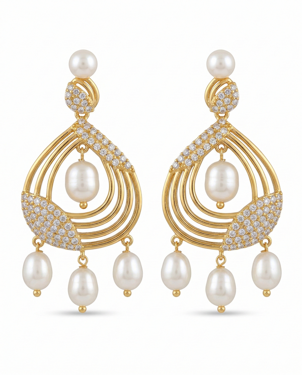 Regal Gold-Plated Chandbali Pearl Drop Earrings