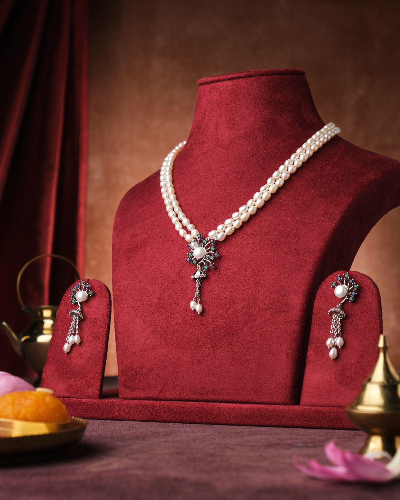 Gleaming Circlet CZ Pendant Pearl Necklace Set - Chandrani Pearls