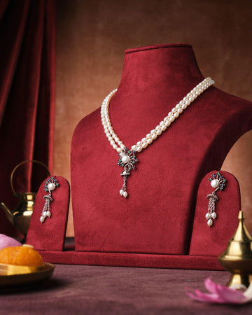 Gleaming Circlet CZ Pendant Pearl Necklace Set - Chandrani Pearls