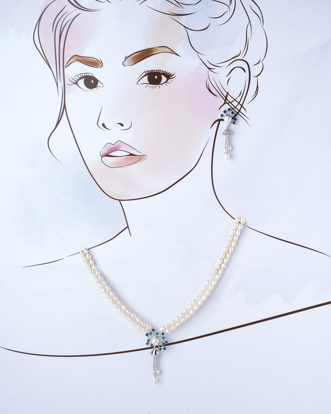 Gleaming Circlet CZ Pendant Pearl Necklace Set - Chandrani Pearls