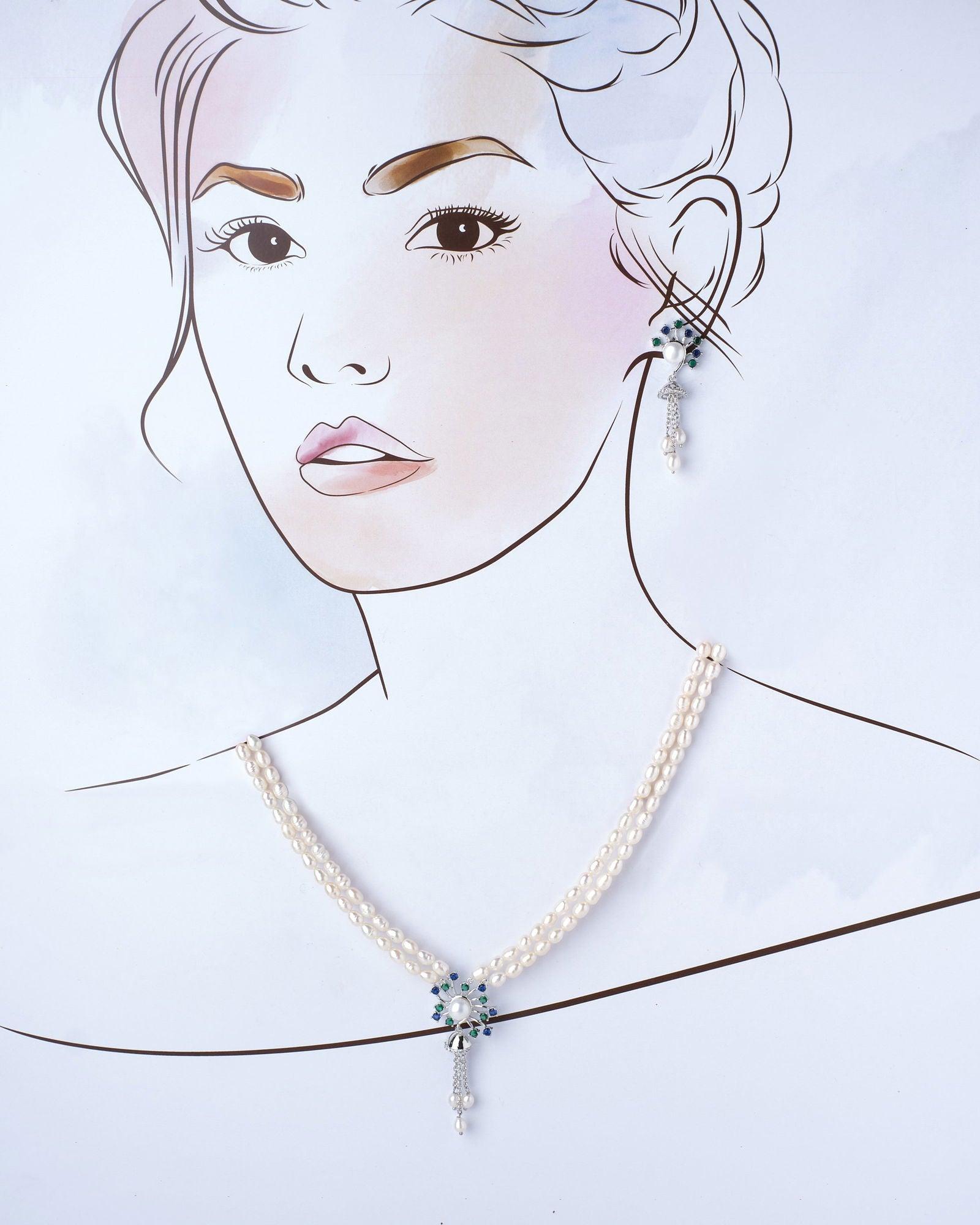 Gleaming Circlet CZ Pendant Pearl Necklace Set - Chandrani Pearls