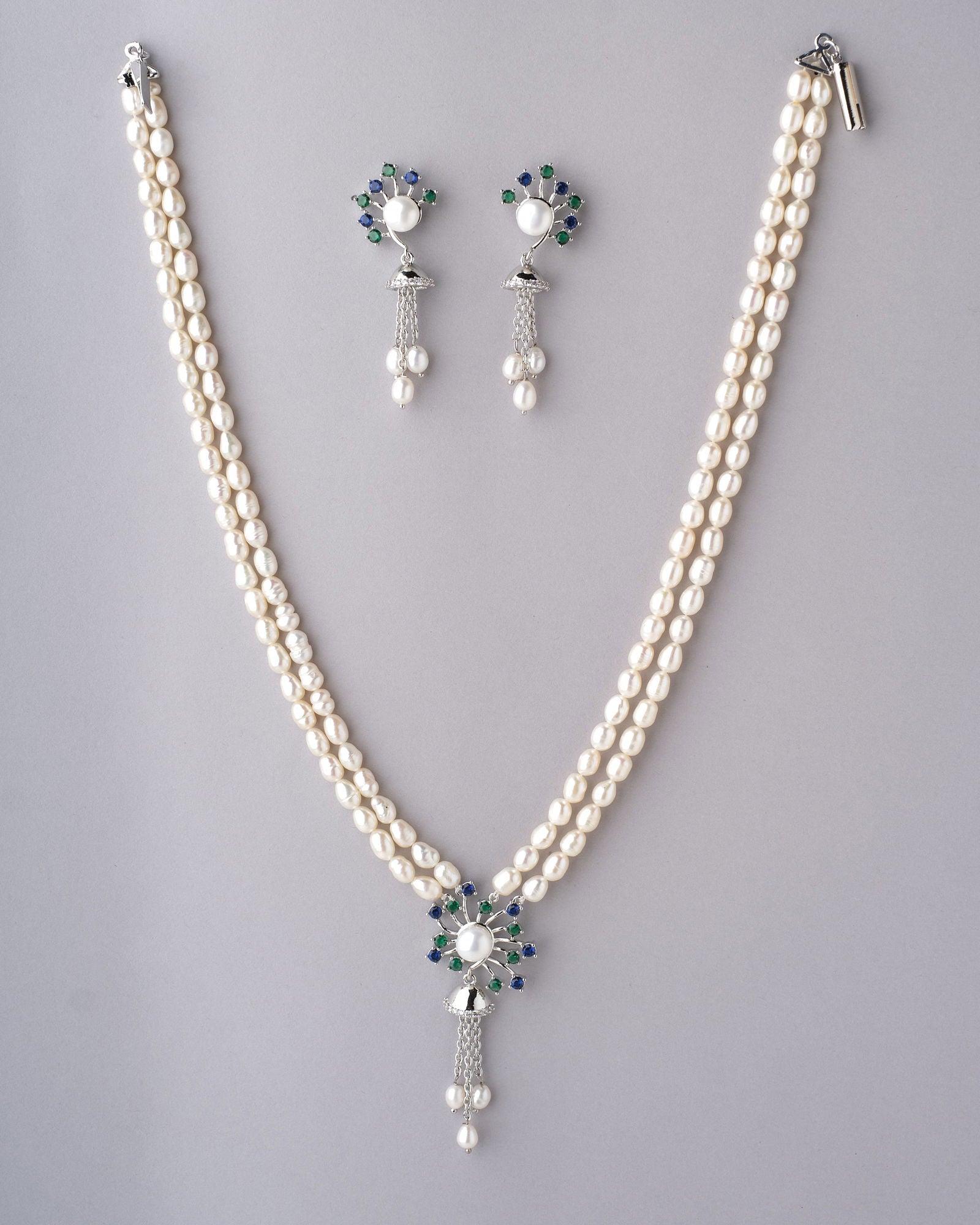 Gleaming Circlet CZ Pendant Pearl Necklace Set - Chandrani Pearls